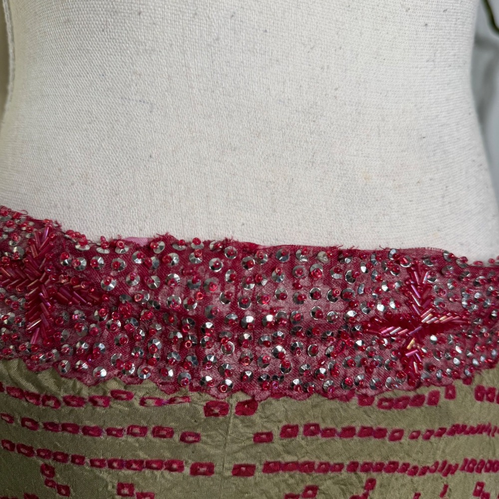 Vintage Funky People Maxi Skirt Silk Bandhani Crinkle Beaded Sequin Size Medium - Picture 5 of 12